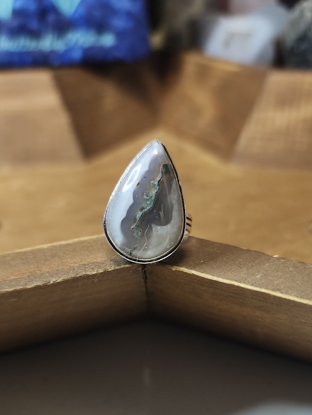 Teardrop Moss Agate Sterling Ring -
